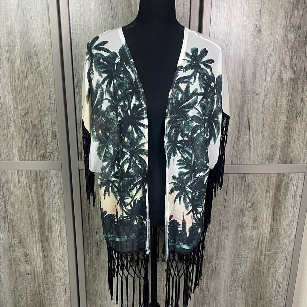 Lira tropical open front kimono/swim cover women's L